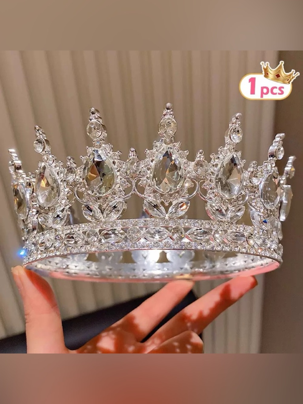 Crystal Rhinestone Tiara Crown - Silver Clear